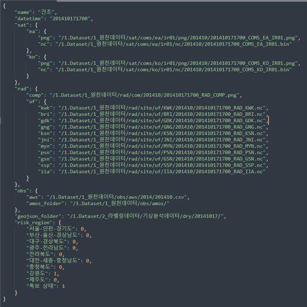 기상 정보-라벨링데이터 실제예시_1_기상특보데이터(Json) 실제 예시