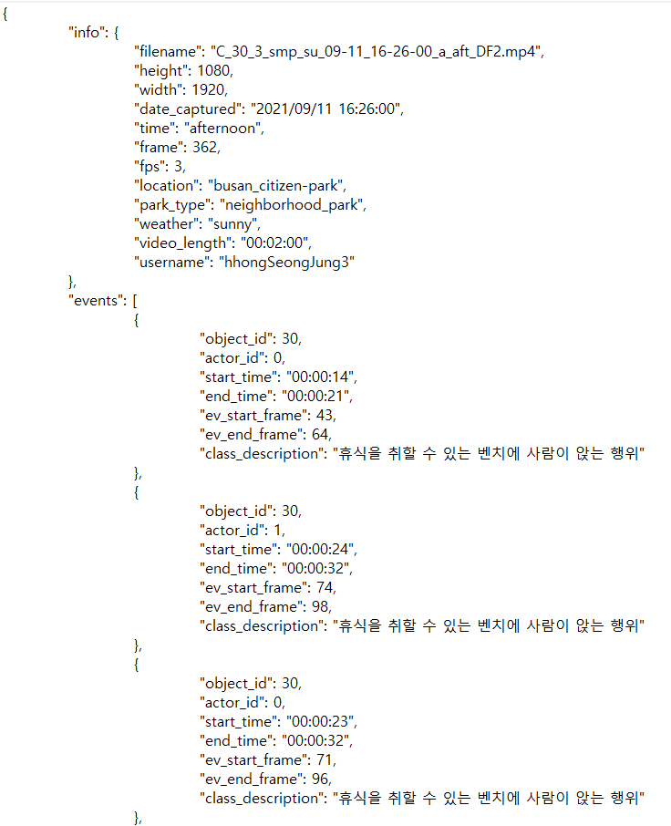 공원 주요시설 및 불법행위 감시 CCTV 영상-행위클래스(불법행위, 정상행위) 포맷 예시_2_실제 예시