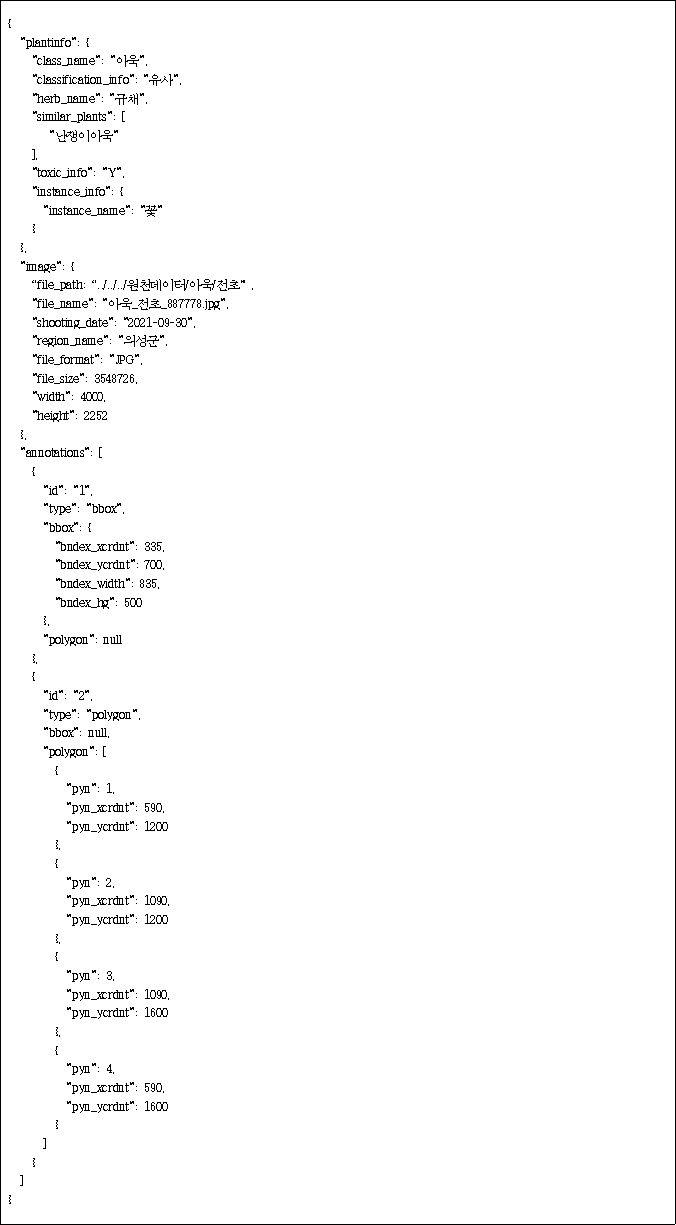 동의보감 독초판별 이미지-JSON 예시 이미지