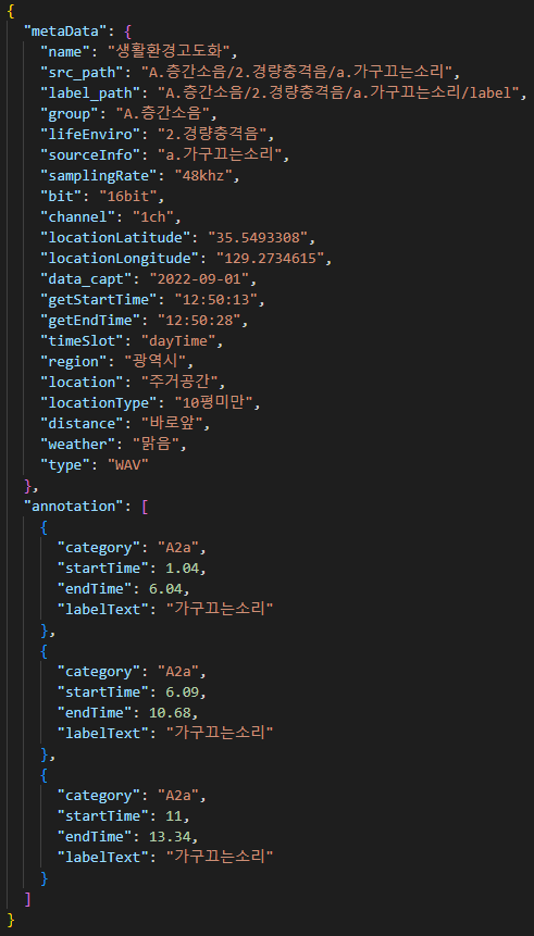 라벨링데이터 실제예시(JSON) 코드