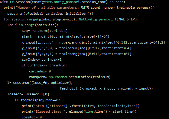 학습 with tf.Session(config=NetConfig_pansori.session_conf) as sess: