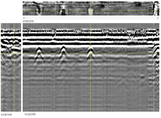 파이프를 탐사한 GPR데이터 이미지