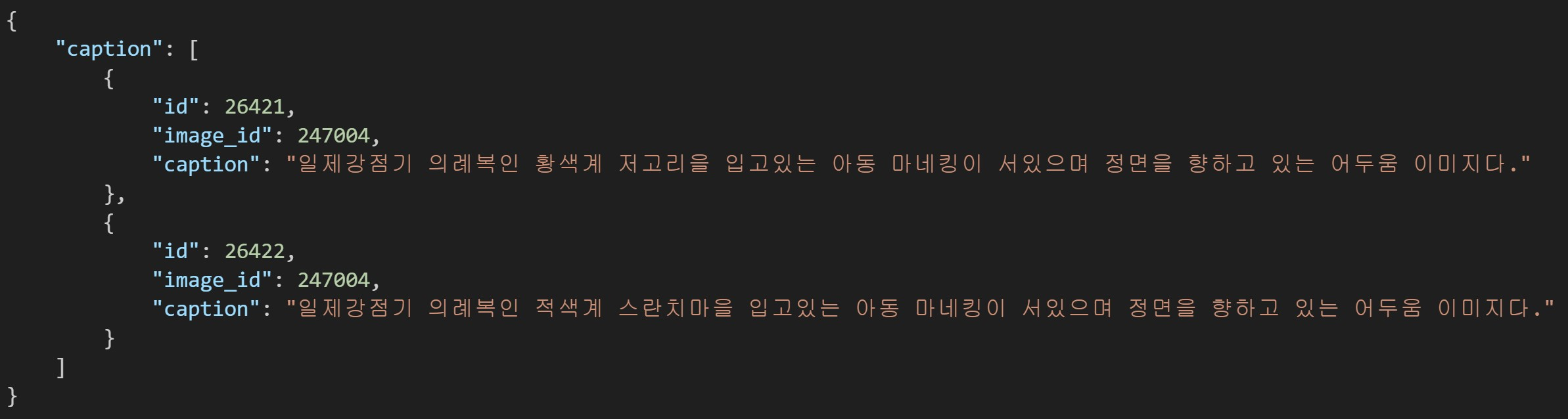 JSON 형식 예시  2